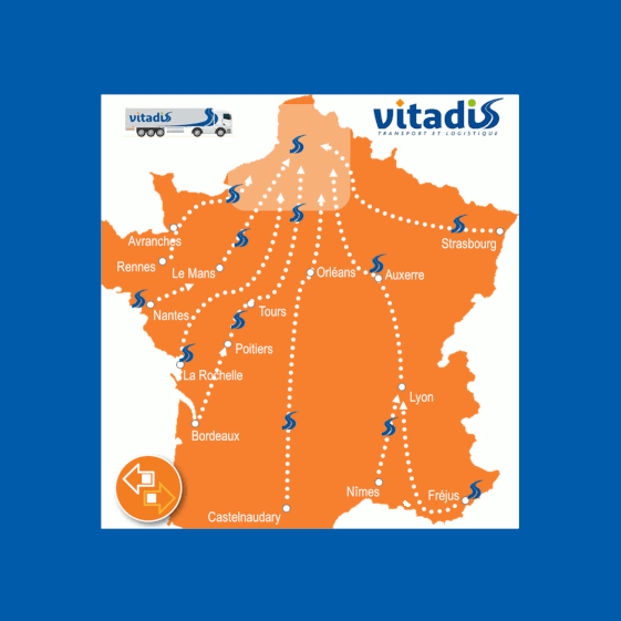 Transports routiers de France vers les Hauts de France - Les principaux points de chutes réguliers de Vitadis